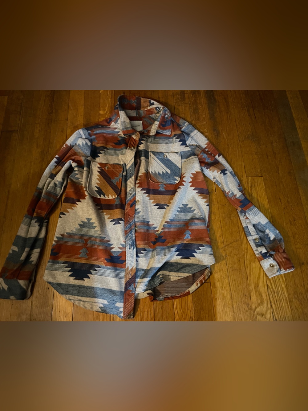 Southwestern Print Button-Up Shirt in Rust, Blue, Cream